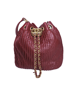 Coco Pleated Drawstring Bag, Leather, Maroon, 25059559, AC/DB